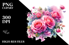 Vibrant Watercolor with Pink Roses | Clipart Product Image 2