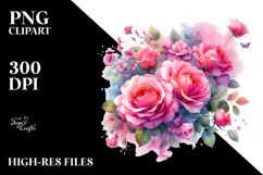 Vibrant Watercolor with Pink Roses | Clipart Product Image 2