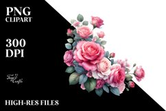 Vibrant Watercolor with Pink Roses | Clipart Product Image 3