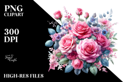 Vibrant Watercolor with Pink Roses | Clipart Product Image 2