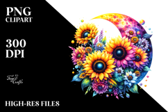 Colorful Half Moon with Sunflowers, PNG Product Image 2