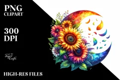 Colorful Half Moon with Sunflowers, PNG Product Image 3