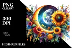 Colorful Half Moon with Sunflowers, PNG Product Image 1