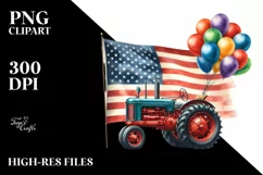 Vintage Tractor Balloons Usa Flag | Clipart Product Image 3