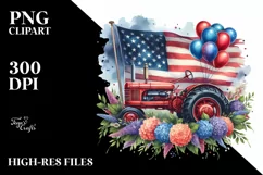 Vintage Tractor Balloons Usa Flag | Clipart Product Image 3