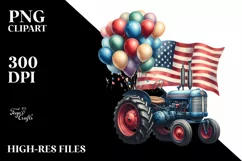 Vintage Tractor Balloons Usa Flag | Clipart Product Image 1
