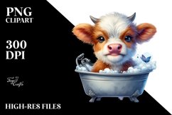 Smiling Baby Highland Cow in a Bath Tub | Clipart Product Image 3