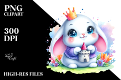 Vibrant Watercolor Smiling Cute Baby Rabbit, PNG Product Image 2