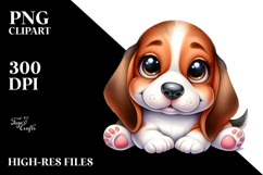 Watercolor Cute Cartoon Basset Hound with Big Eyes, PNG Product Image 2