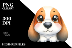 Watercolor Cute Cartoon Basset Hound with Big Eyes, PNG Product Image 2