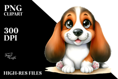 Watercolor Cute Cartoon Basset Hound with Big Eyes, PNG Product Image 2