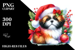 Shih Tzu with Christmas Decorations PNG Product Image 2