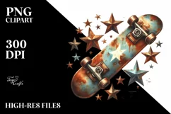 Vintage Skateboard With Stars | Clipart | Sublimation Product Image 1