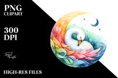 Colorful Watercolor Wimsical Swan Sleeping | Clipart Product Image 1