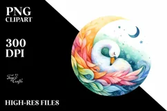 Colorful Watercolor Wimsical Swan Sleeping | Clipart Product Image 1
