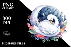 Colorful Watercolor Wimsical Swan Sleeping | Clipart Product Image 1