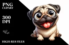 Cute Funny Smiling Pug Watercolor Clipart Product Image 1