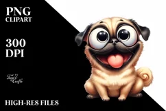 Cute Funny Smiling Pug Watercolor Clipart Product Image 3
