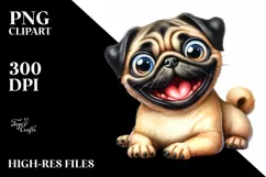 Cute Funny Smiling Pug Watercolor Clipart Product Image 1