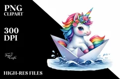 Colorful Unicorn Sailing on Paper Boat PNG Product Image 3