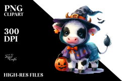 Vibrant Watercolor of Baby Cow for Halloween | Clipart Product Image 2