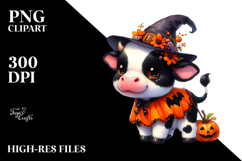 Vibrant Watercolor of Baby Cow for Halloween | Clipart Product Image 2