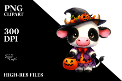 Vibrant Watercolor of Baby Cow for Halloween | Clipart Product Image 2