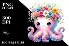 Vibrant Watercolor Octopus with Ocean Life PNG Product Image 1