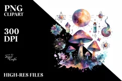 Colorful Magical Celestial Astral Mushroom | Clipart Product Image 1