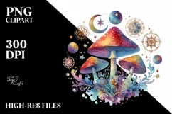 Colorful Magical Celestial Astral Mushroom | Clipart Product Image 1
