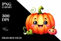 Watercolor Cute Haloween Pumpkin | Clipart Product Image 1