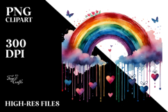 Colorful Rainbow with Hearts Watercolor PNG Product Image 2