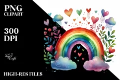 Washed Watercolor Rainbow with Hearts PNG Product Image 2