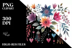 Simple Cute Boho Flower with Hearts, PNG Product Image 2