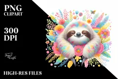 Colorful Sloth Floral Painting | Clipart Product Image 3