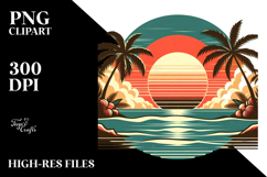 Retro Tropical Sunset Clipart PNG Product Image 2