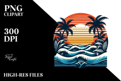 Retro Tropical Sunset Clipart PNG Product Image 2