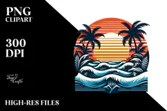 Retro Tropical Sunset Clipart PNG Product Image 2