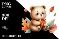Funny Baby Bear Autumn Leaves | Sublimation | Clipart Product Image 3