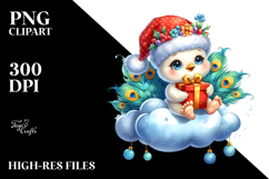 Cute Baby Peacock with Santa Hat PNG Product Image 2