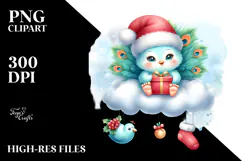 Cute Baby Peacock with Santa Hat PNG Product Image 2