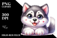 Watercolor Cute Cartoon Siberian Husky with Big Eyes, PNG Product Image 2