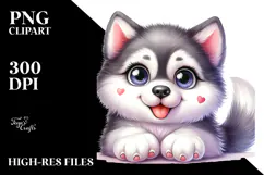Watercolor Cute Cartoon Siberian Husky with Big Eyes, PNG Product Image 2
