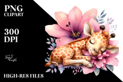 Adorable Baby Giraffe on Flower, PNG Product Image 2