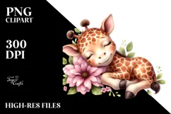 Adorable Baby Giraffe on Flower, PNG Product Image 2