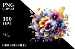 bouquet of Pansy with Gold Foil Splashes | Clipart Product Image 3