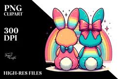 Vintage Bunnies with Glittery Bow PNG Product Image 2