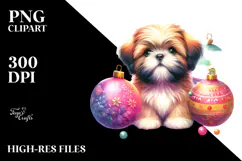 Vibrant Shih Tzu with Christmass Globes PNG Product Image 2