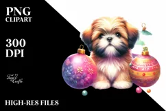 Vibrant Shih Tzu with Christmass Globes PNG Product Image 1