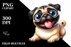 Cute Funny Smiling Pug Watercolor Clipart Product Image 3